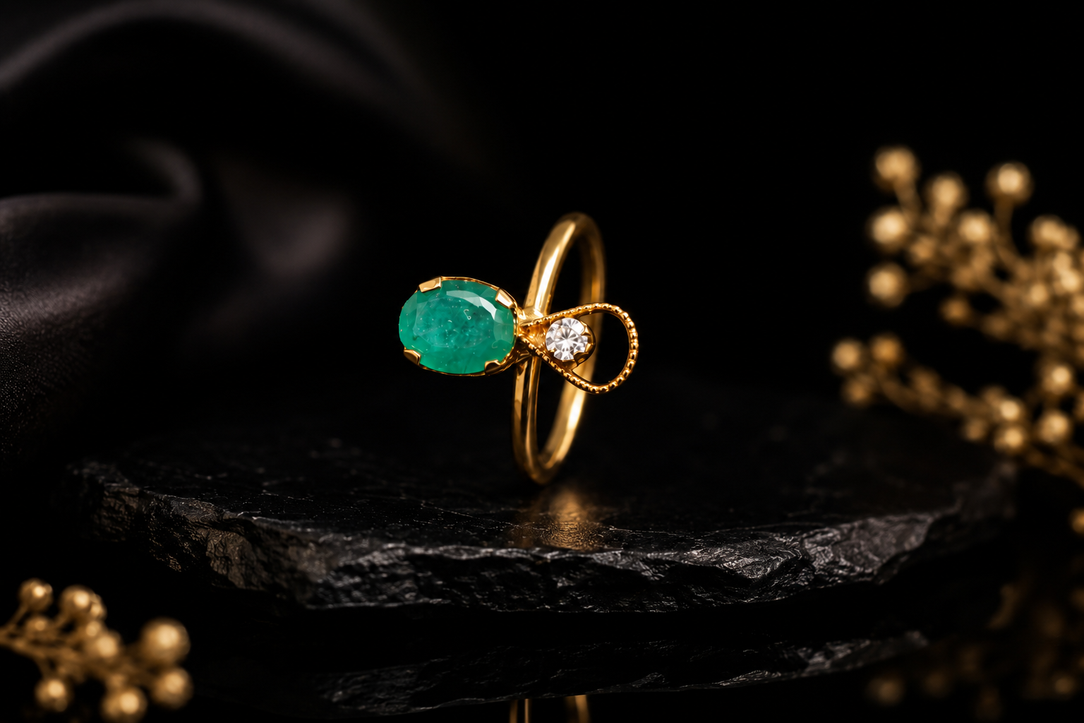 Elegant Green & White Stone Gold Plated Ring - Image 3