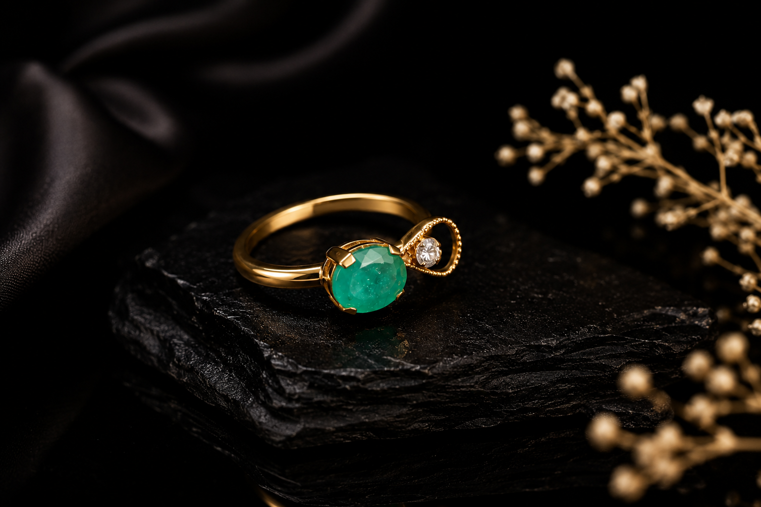 Elegant Green & White Stone Gold Plated Ring