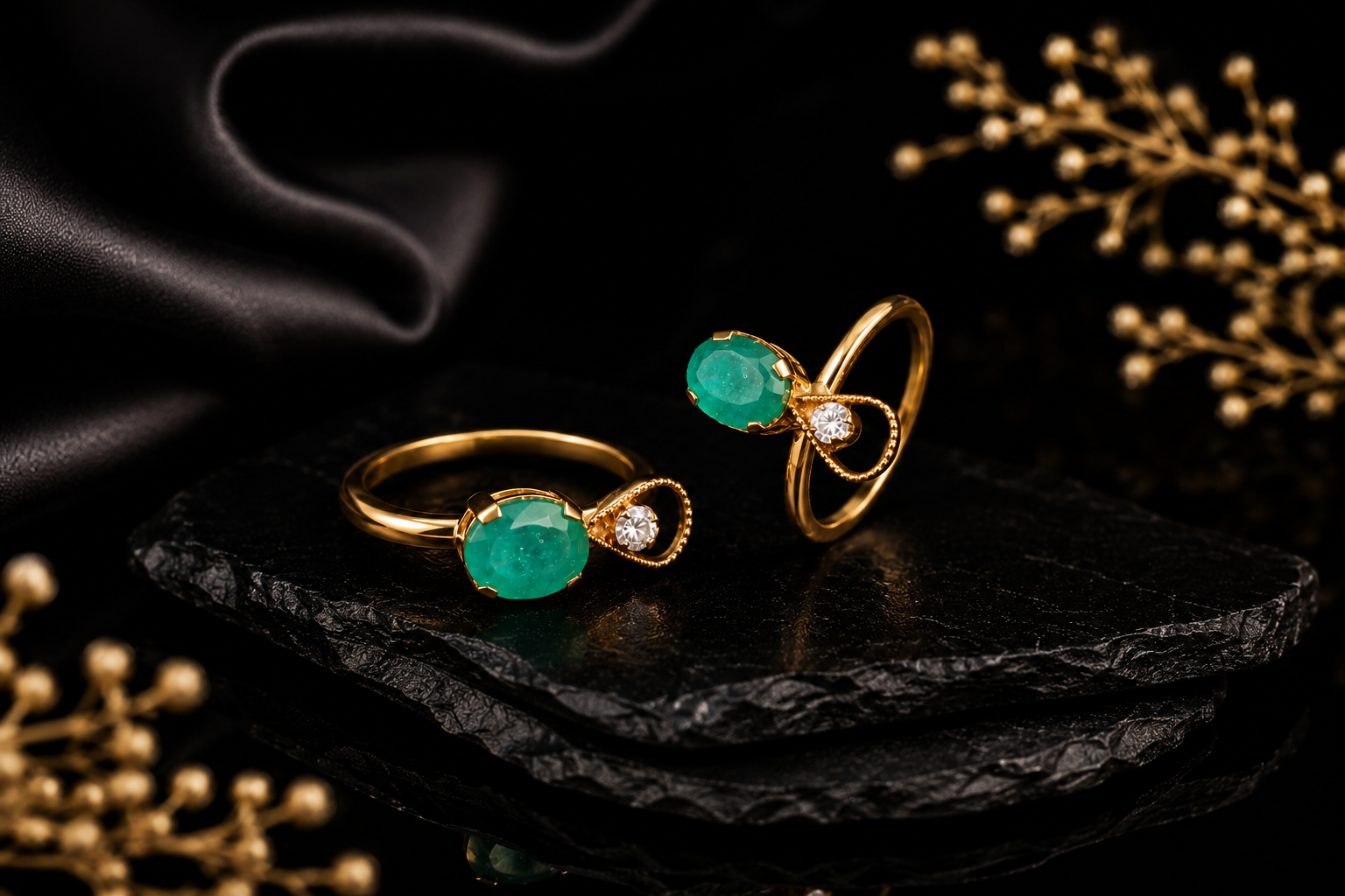 Elegant Green & White Stone Gold Plated Ring - Image 2