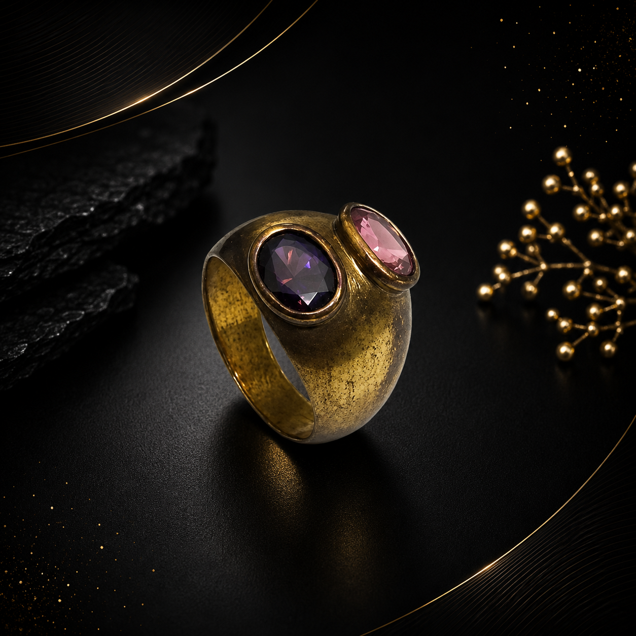 Rose and Red Garnet Semi-Precious Stone Ring - Image 3
