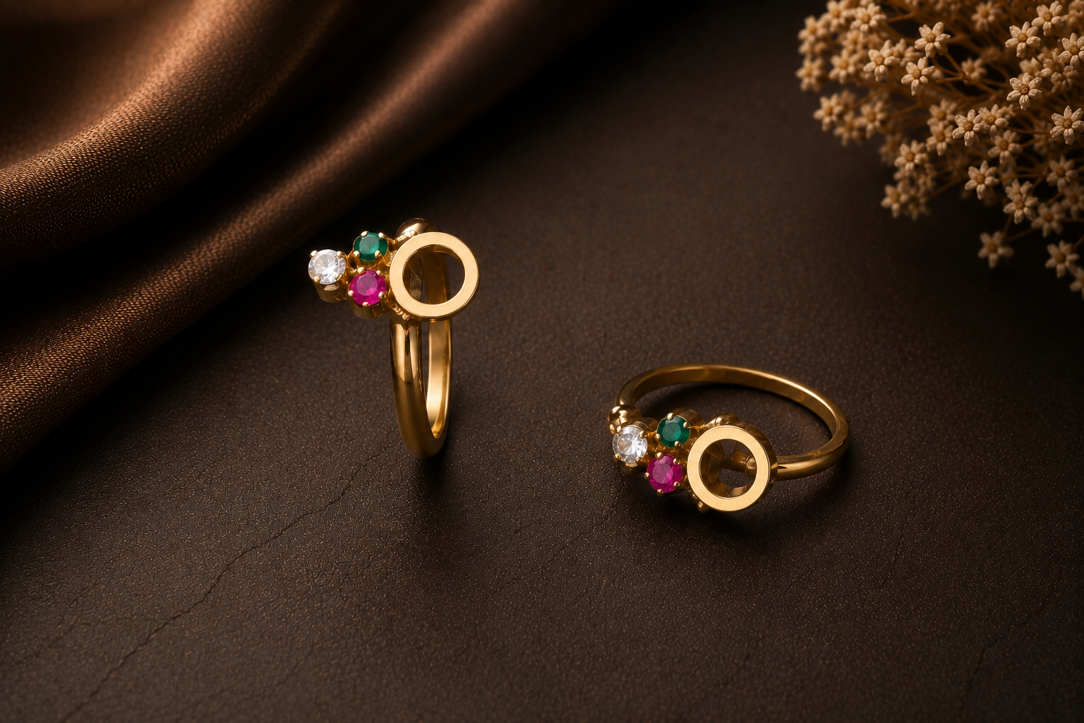 Royal Tricolor Stone Gold Plated Ring for Women - Image 2