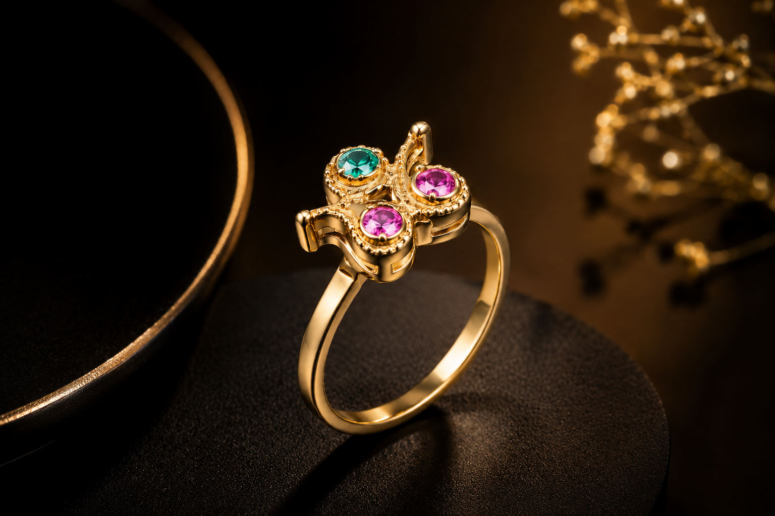 Tricolor Mango Design Gold Ring - Image 3