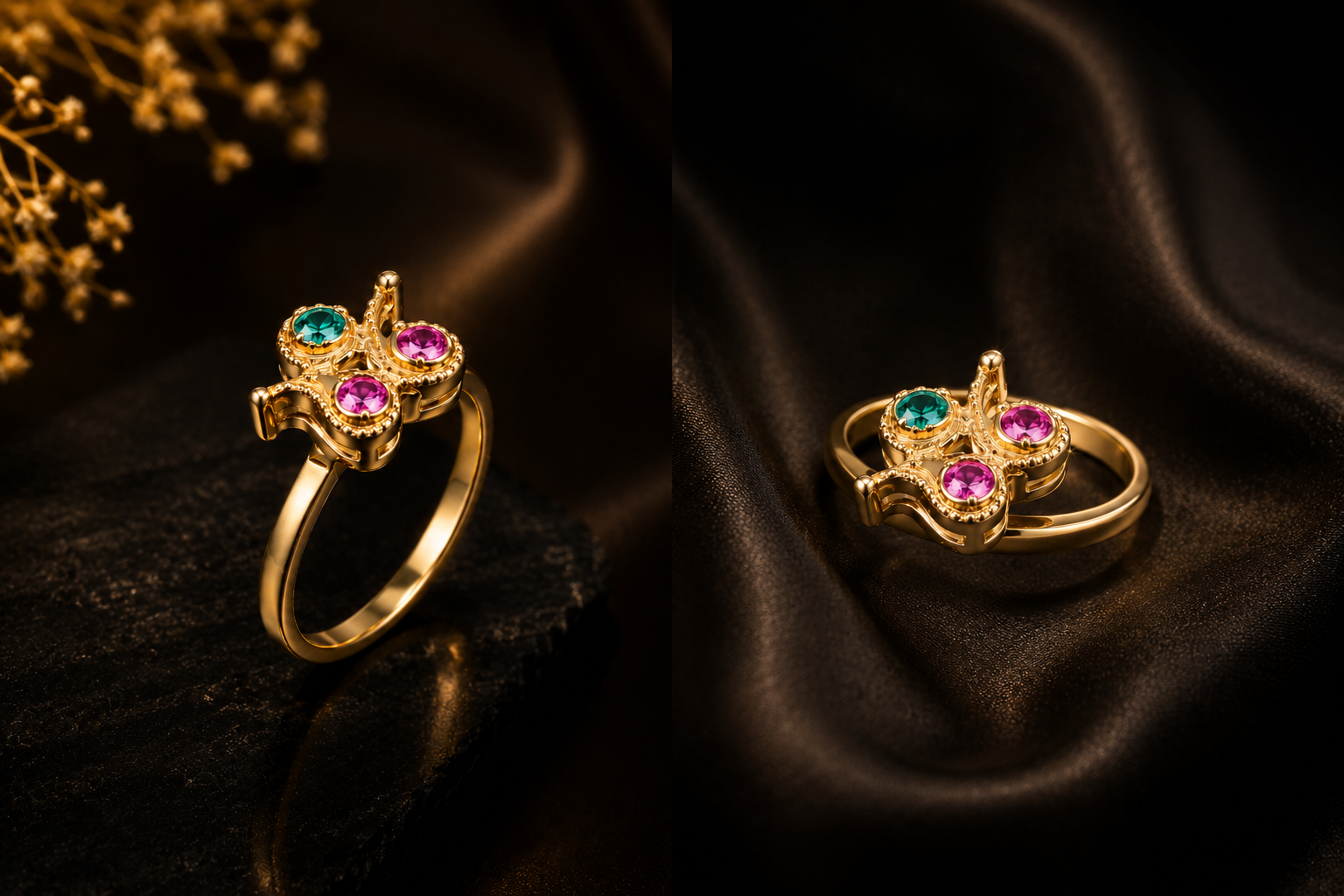 Tricolor Mango Design Gold Ring - Image 2