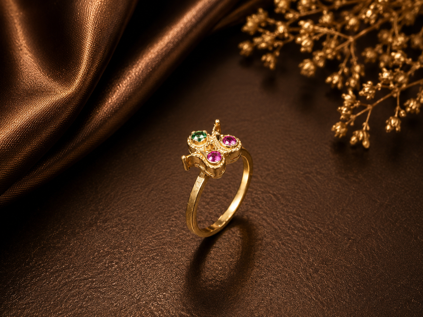 Green & Pink Floral Elegance Ring - Image 3