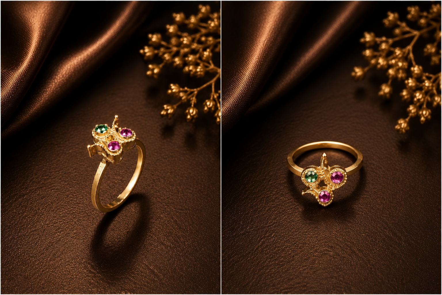 Green & Pink Floral Elegance Ring - Image 2
