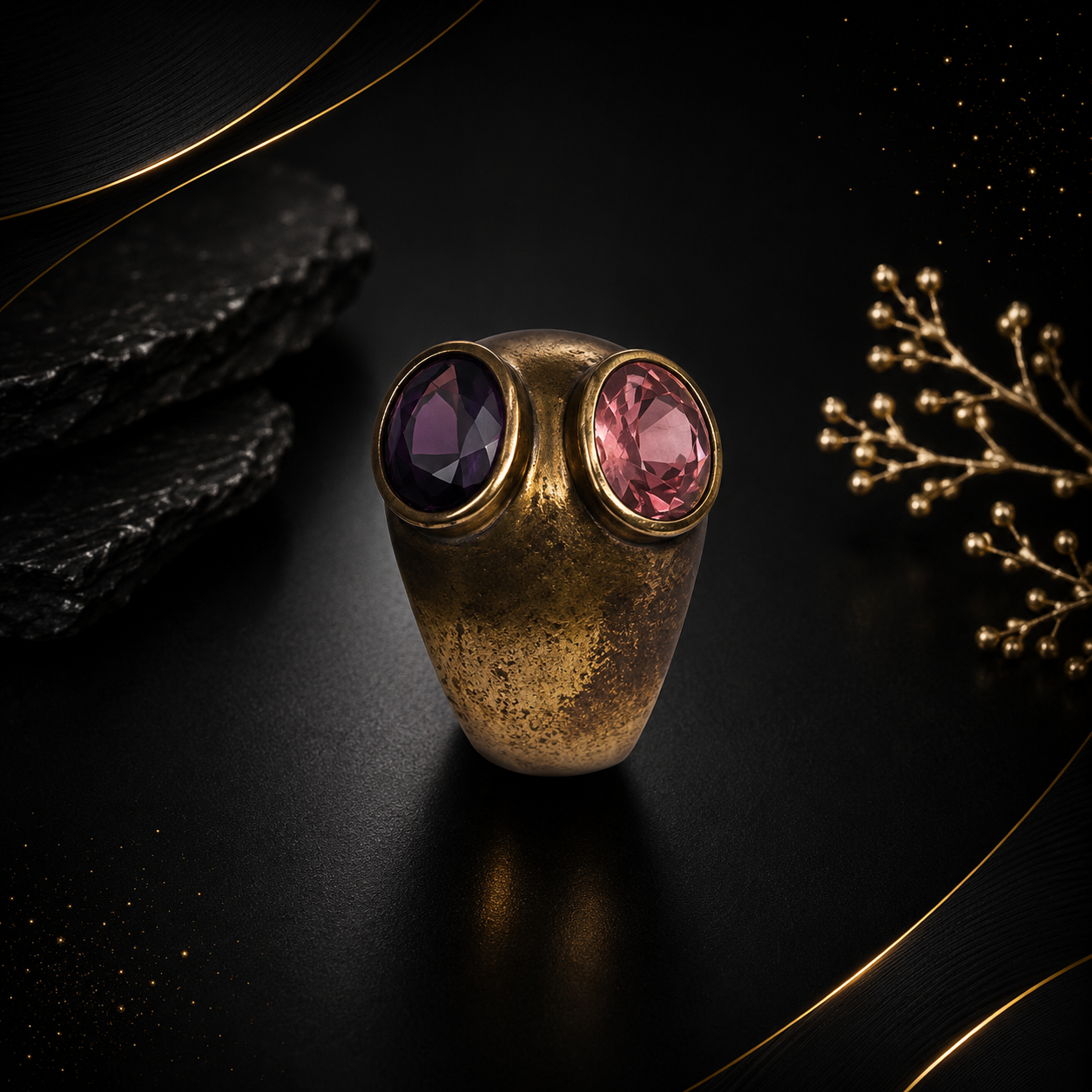 Rose and Red Garnet Semi-Precious Stone Ring - Image 4