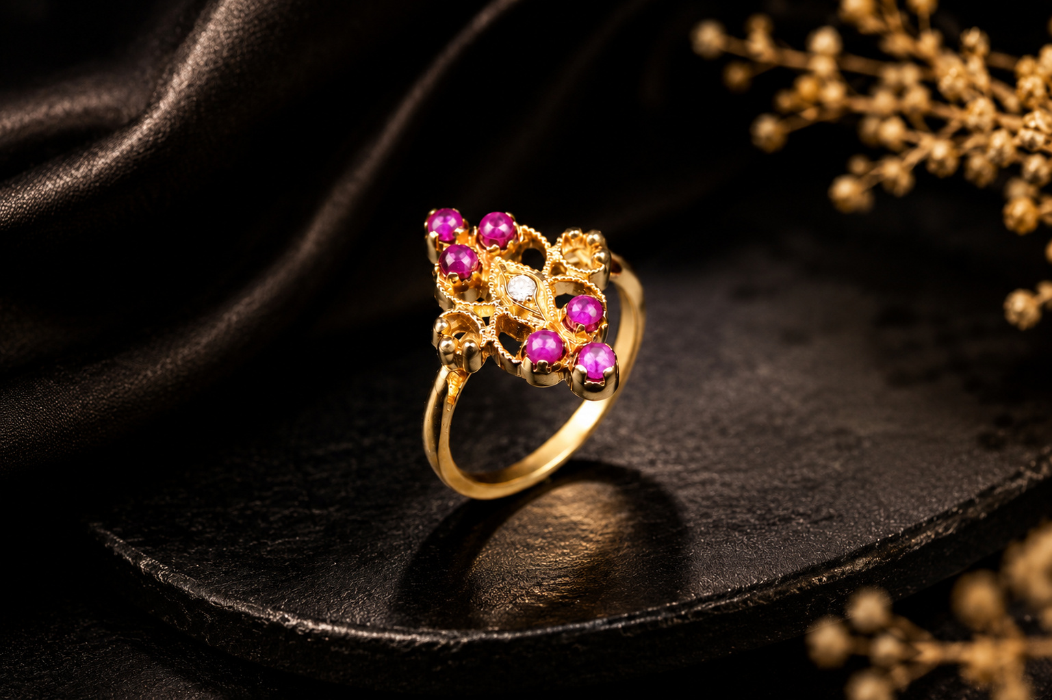 Royal Pearl & Ruby Stone Ladies Ring