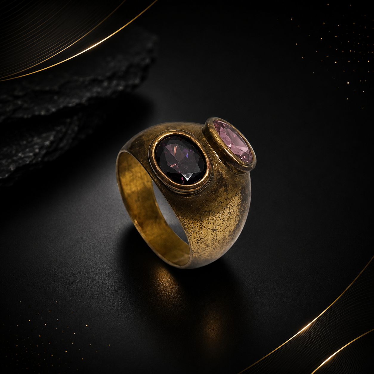 Rose and Red Garnet Semi-Precious Stone Ring - Image 5