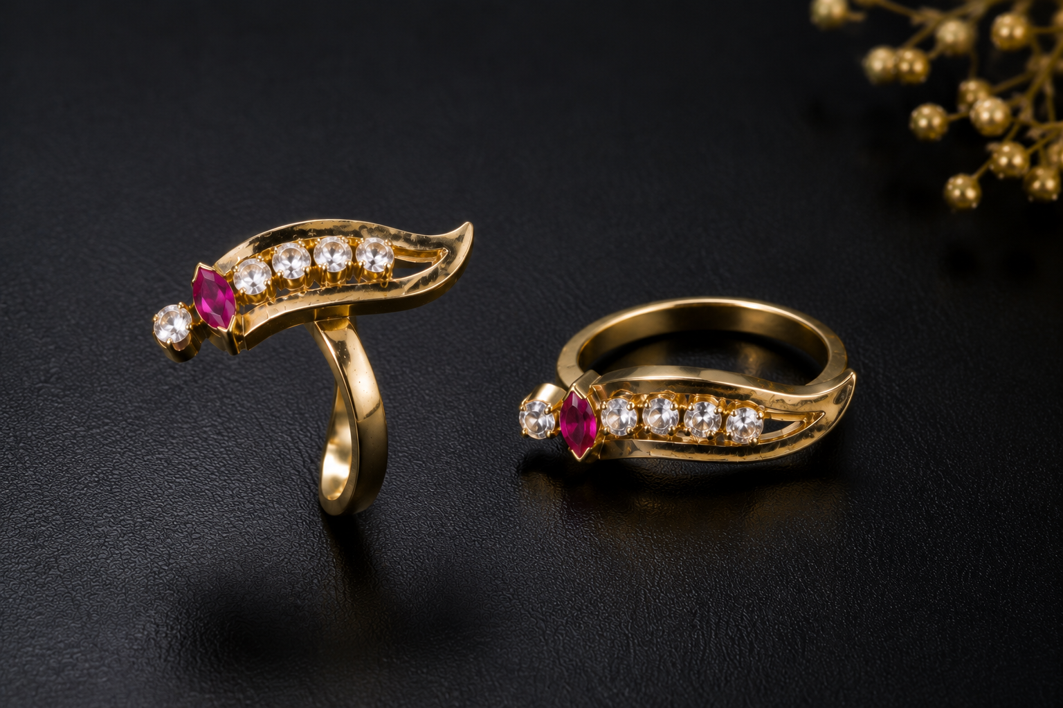 Red and White Stone Knife Shape Ladies Ring - Image 2