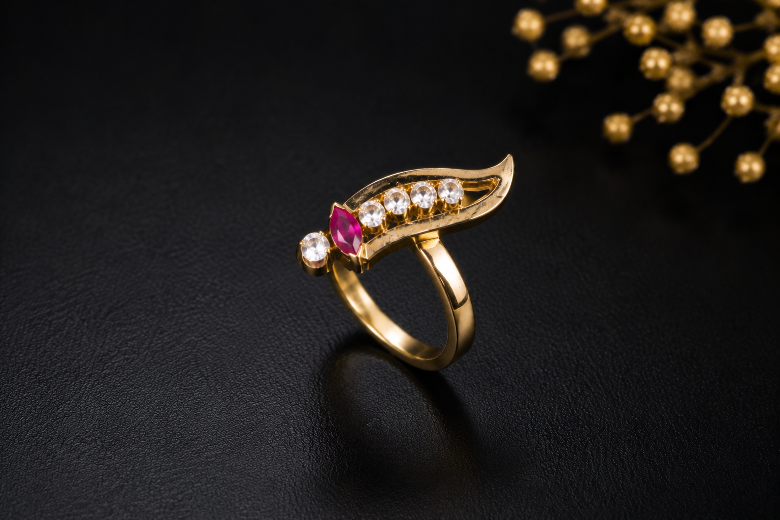 Red and White Stone Knife Shape Ladies Ring - Image 3
