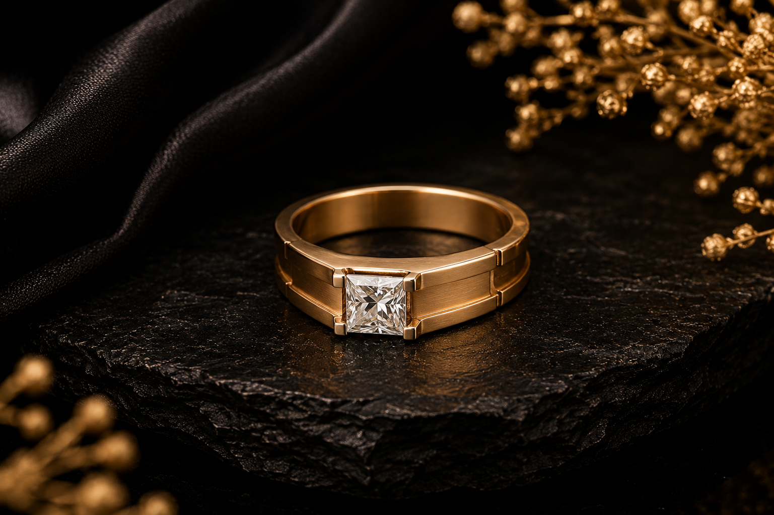 Purejenta Jewellery Rectangular Topaz Gold Plated Ring