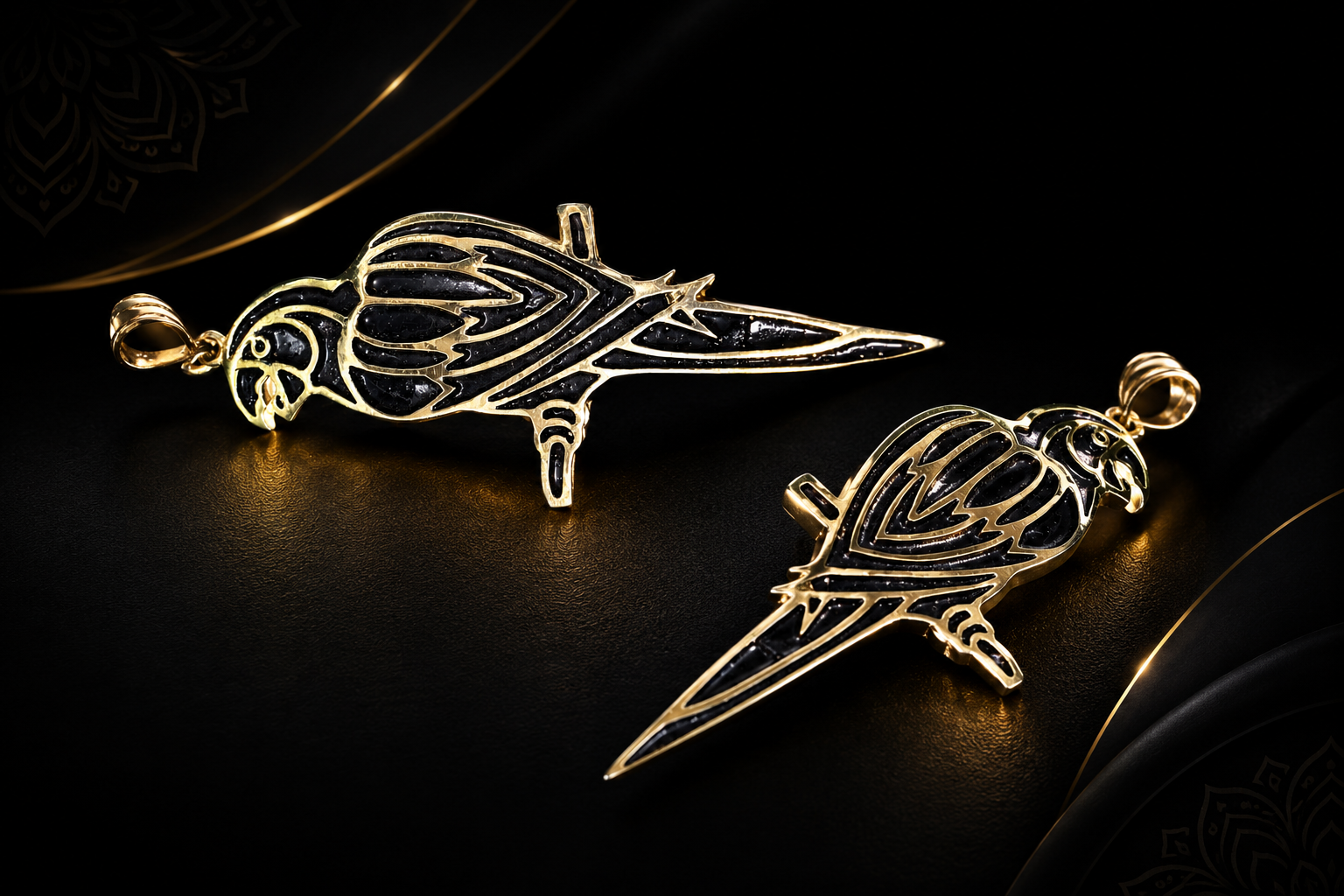 22K Gold Plated Oxidized Parrot Pendant - Image 2