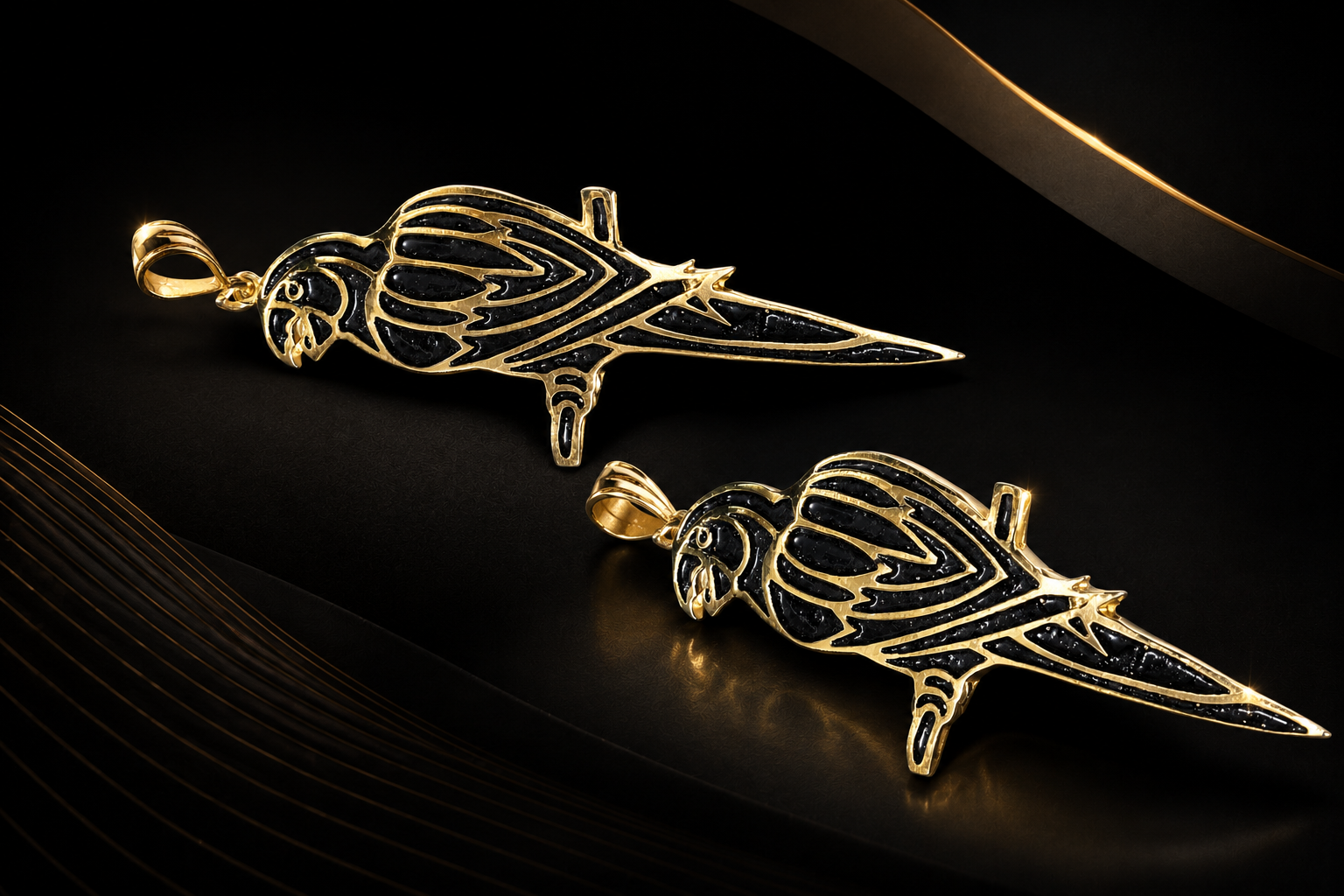 22K Gold Plated Oxidized Parrot Pendant - Image 3