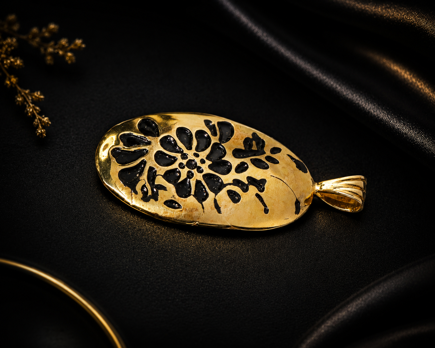 Oxidized Oval Flower Silver Pendant - Image 3