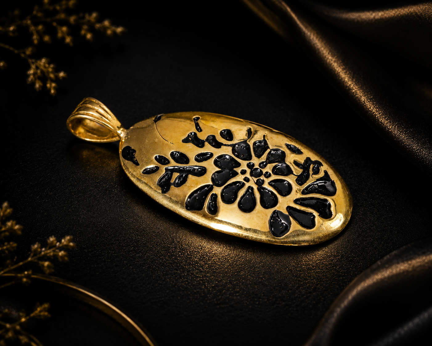 Oxidized Oval Flower Silver Pendant - Image 4
