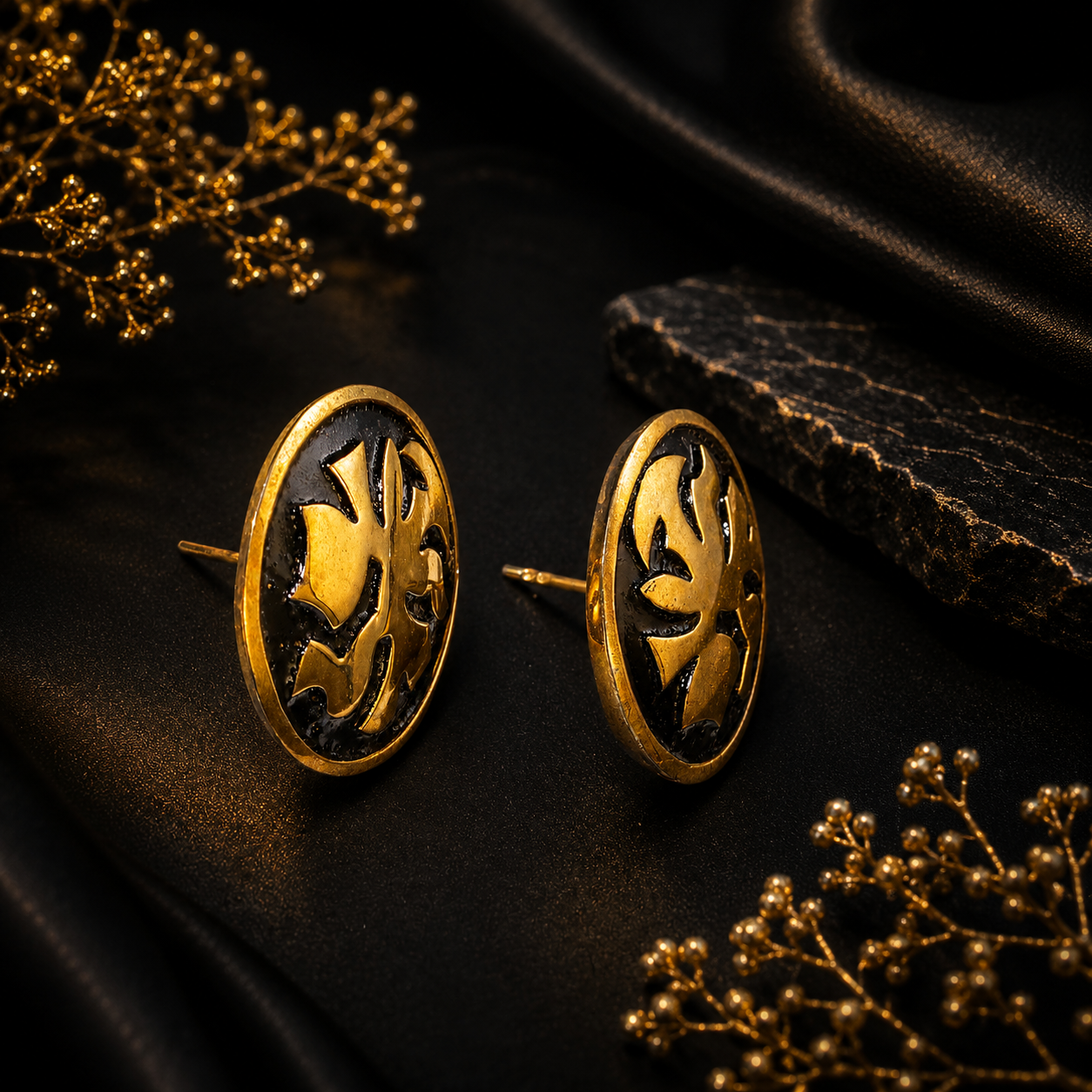 22K Gold Plated Coconut Leaf Studs - Image 3