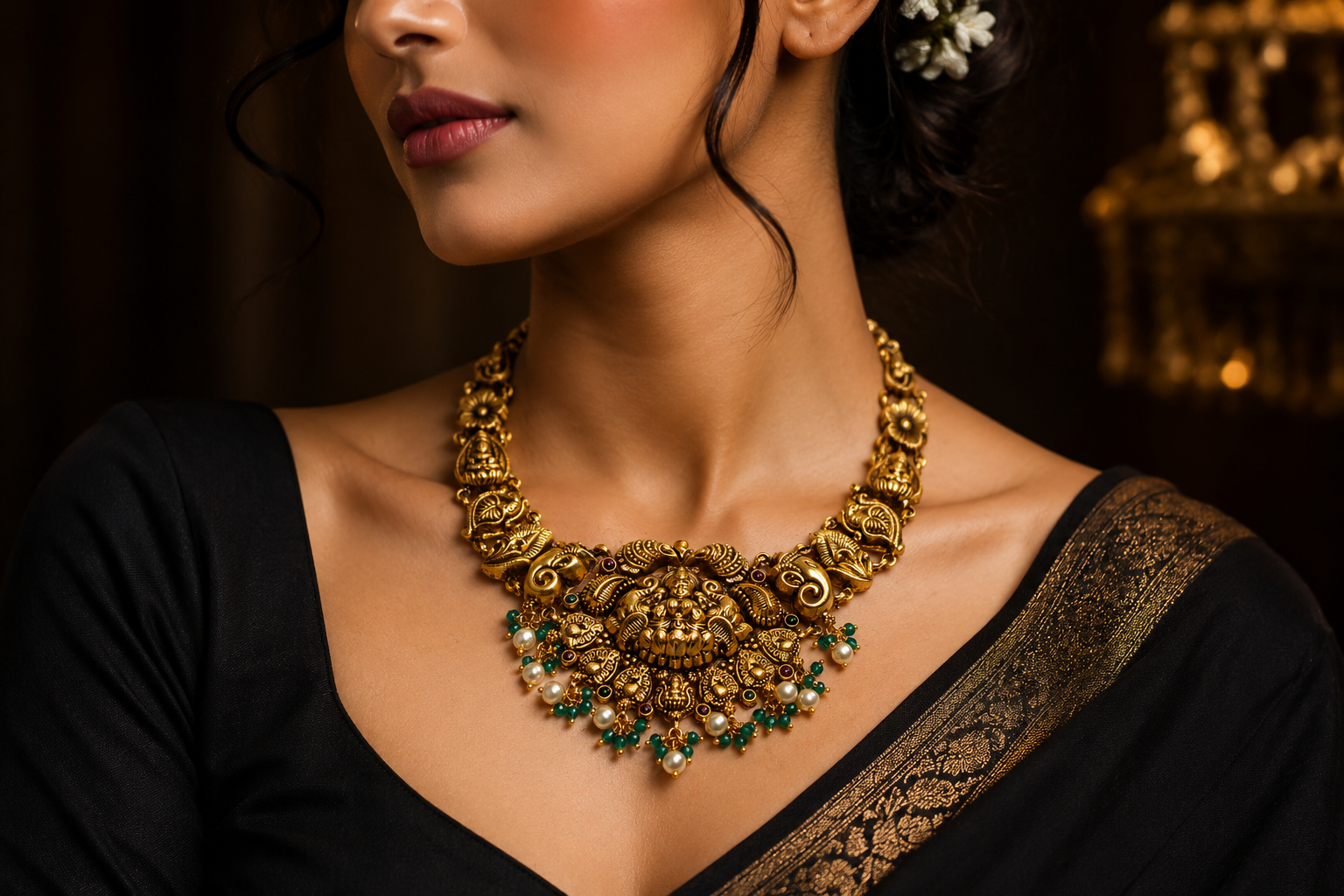 Lakshmi Elephant Pearl Necklace - Image 2
