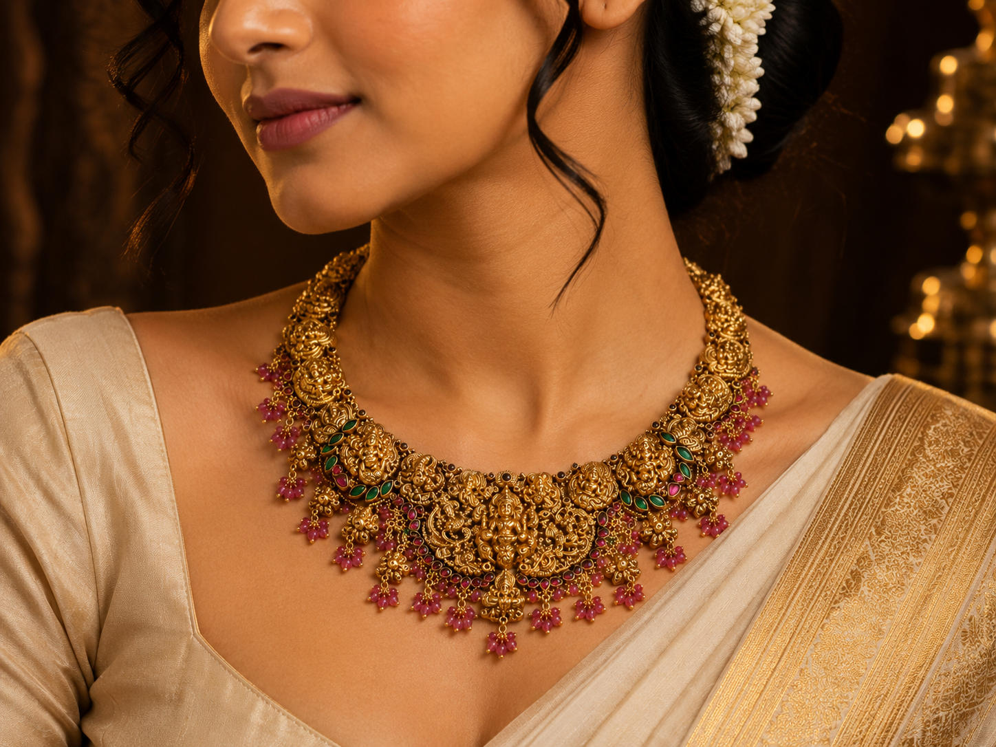 Lakshmi Green Stone Necklace - Image 2