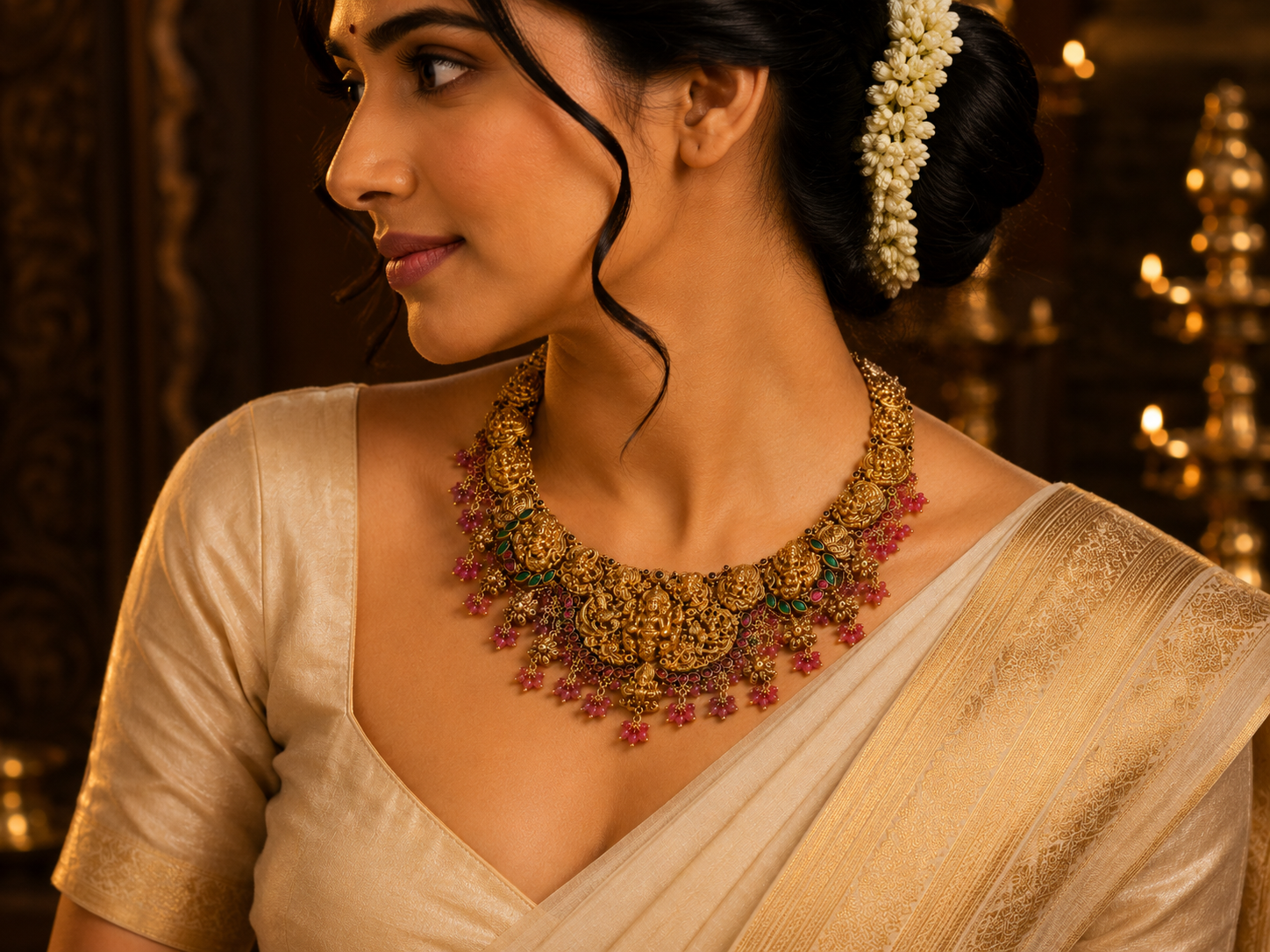 Lakshmi Green Stone Necklace - Image 4