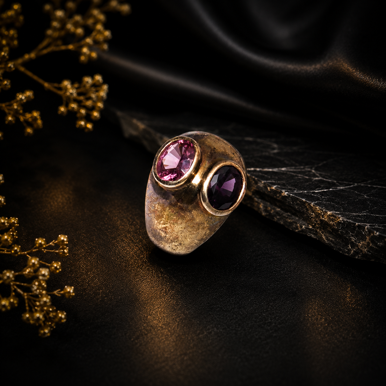 Gold Plated Garnet Stone Ring - Image 4