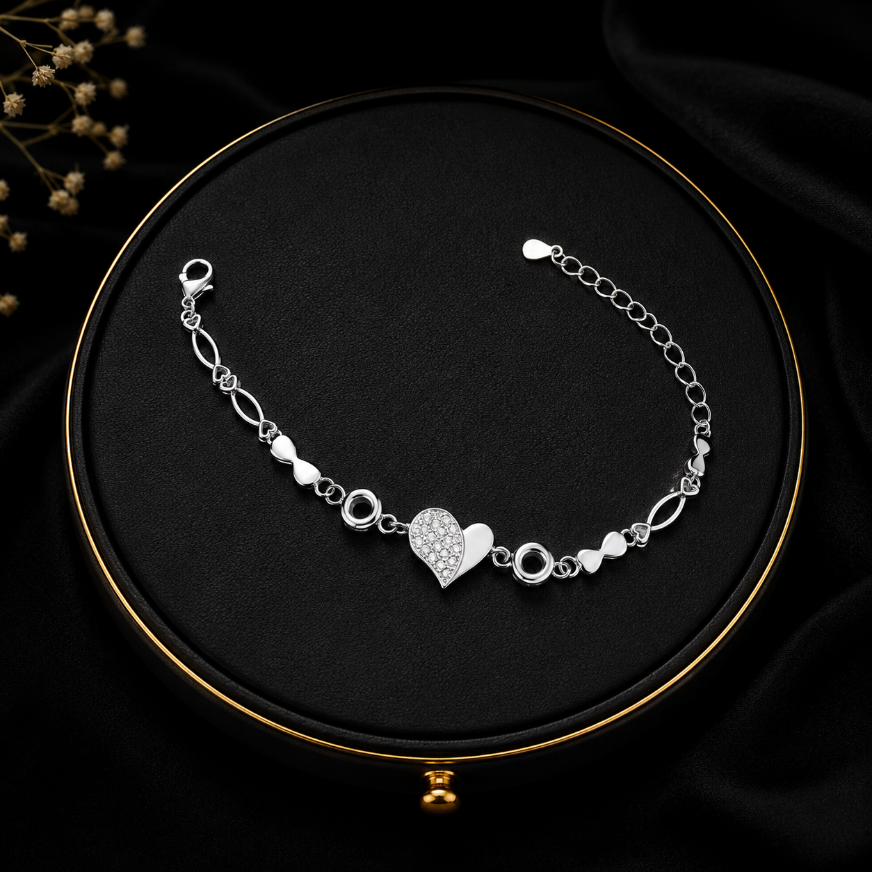 Full Heart with One Heart Ladies Bracelet