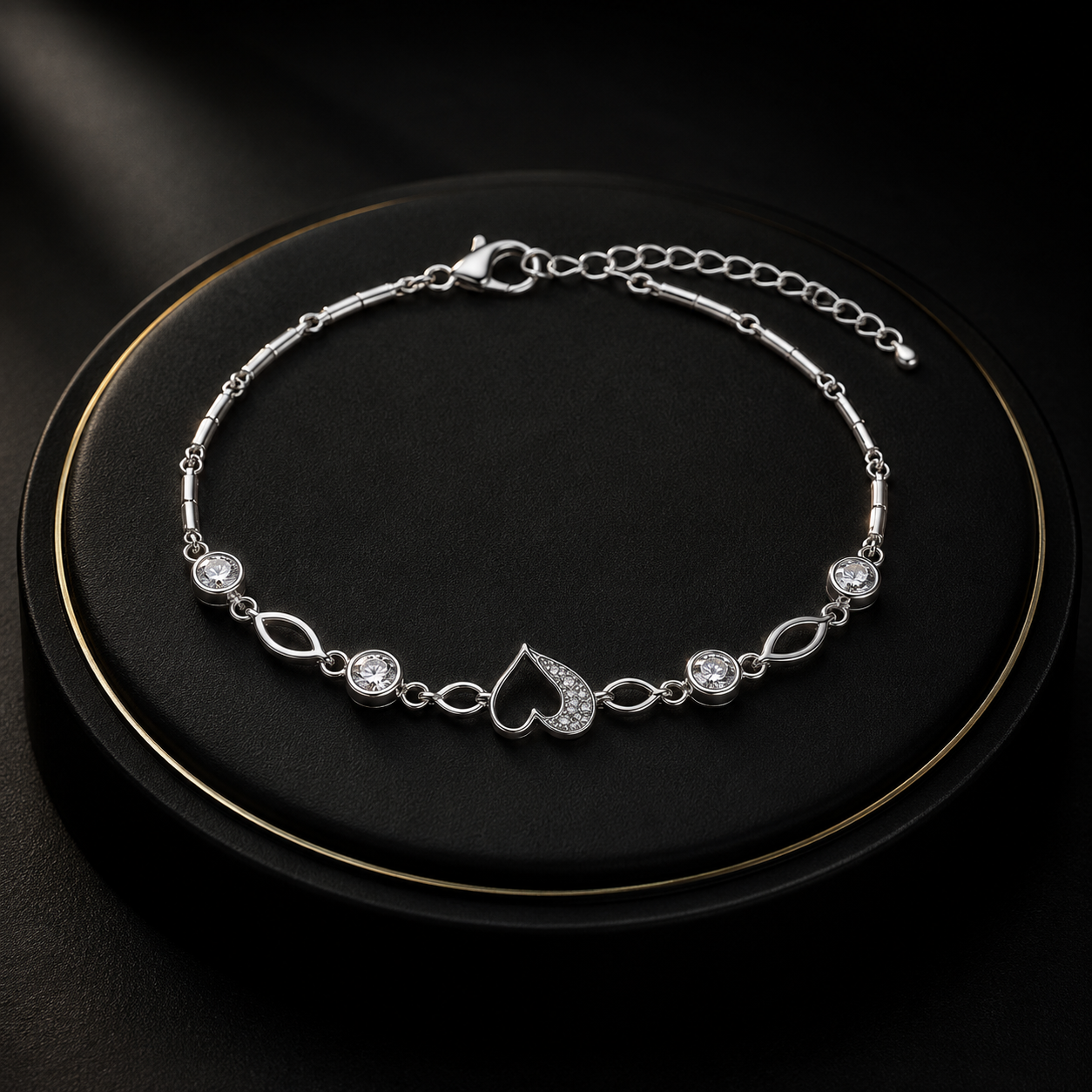 Full Heart with One Heart Ladies Bracelet - Image 4