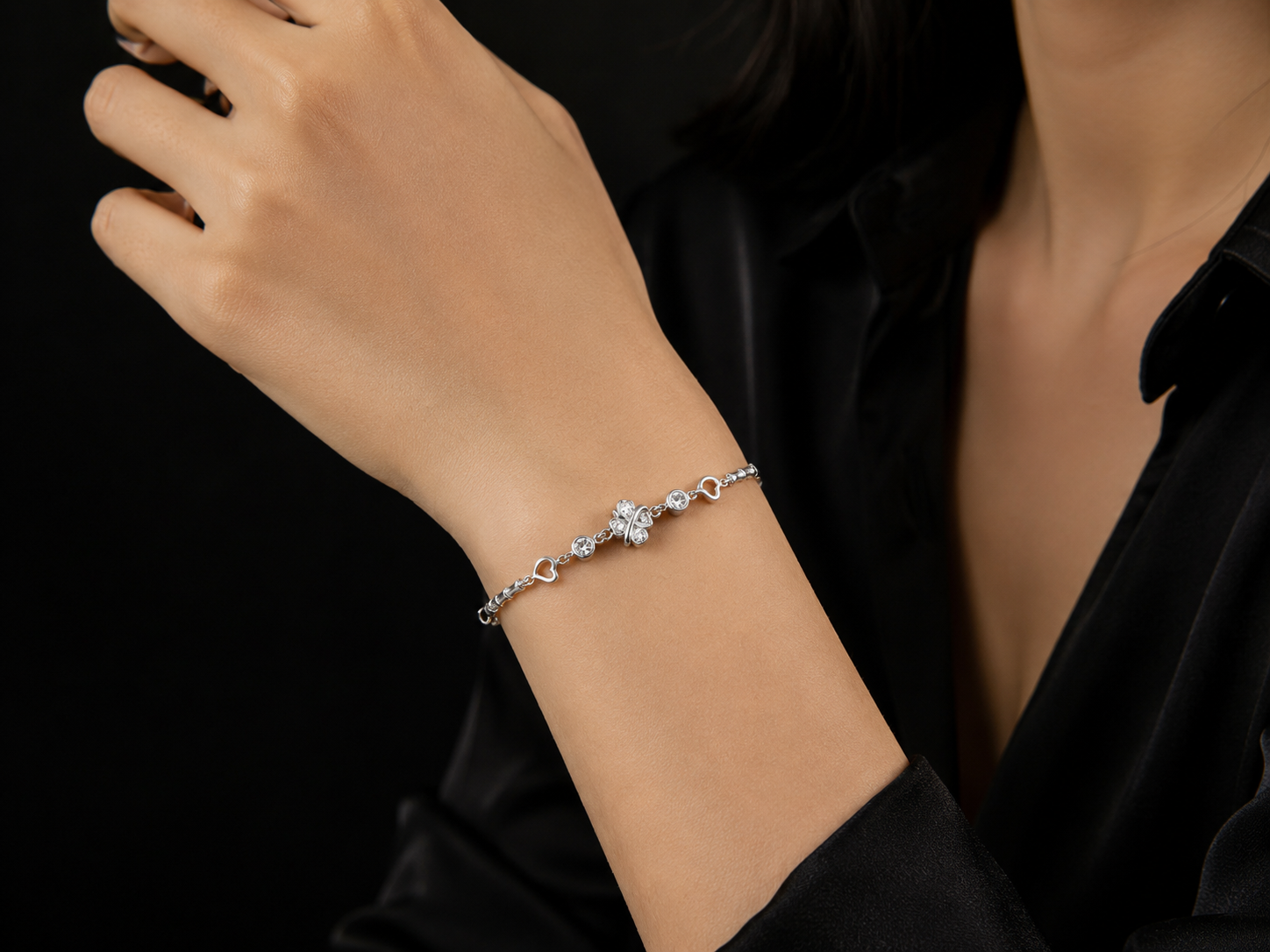 Heart Flower CZ Ladies Bracelet - Image 2