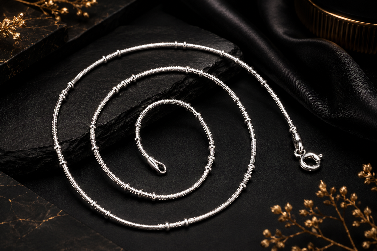 Three Ball Snake Silver Chain - Image 3