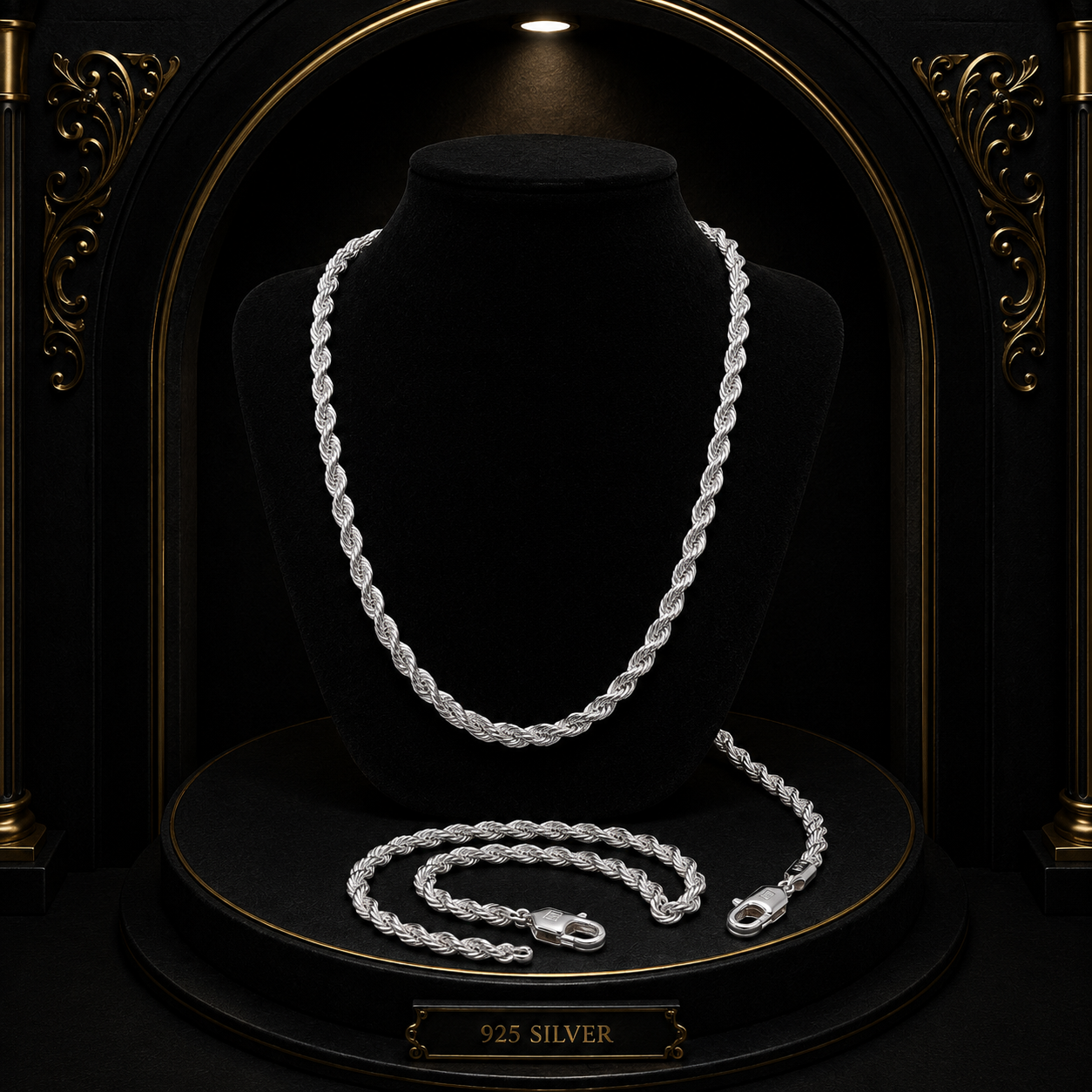 Sterling Silver Rope Necklace Chain - Image 3
