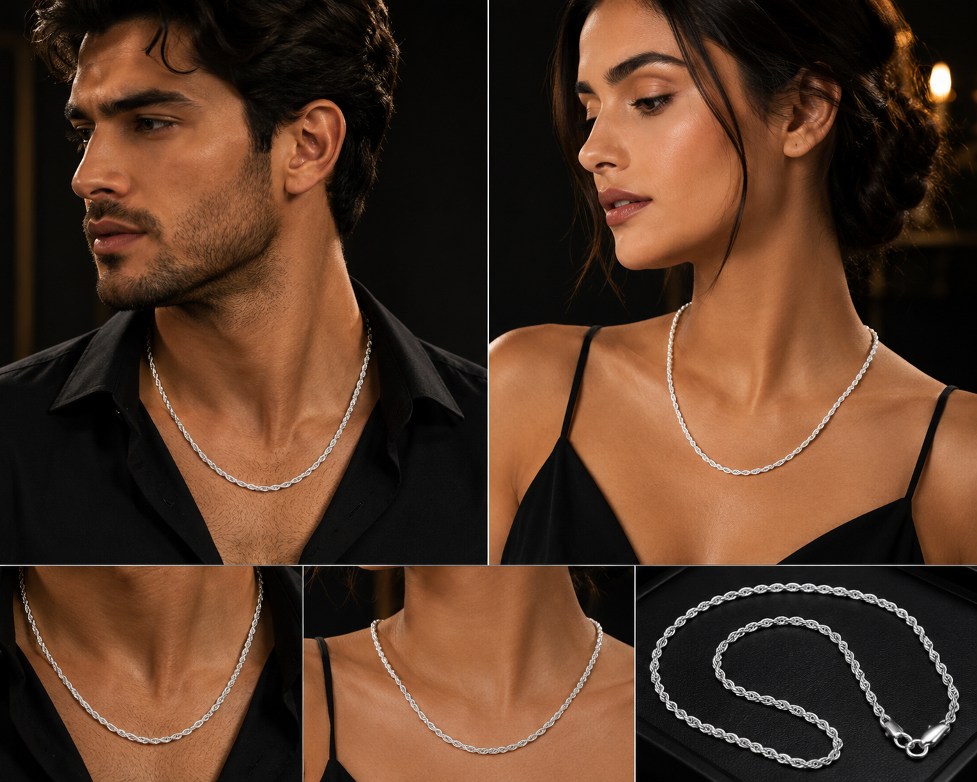 Sterling Silver Rope Necklace Chain - Image 7