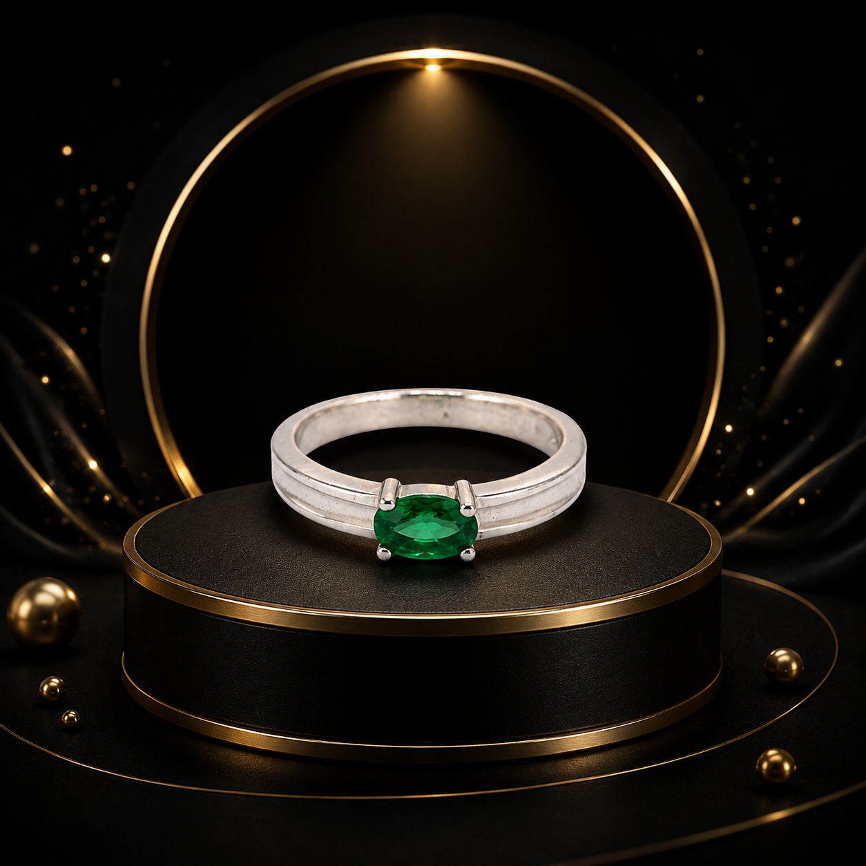 Green Stone Silver Band Ring – 925 Sterling Silver - Image 3