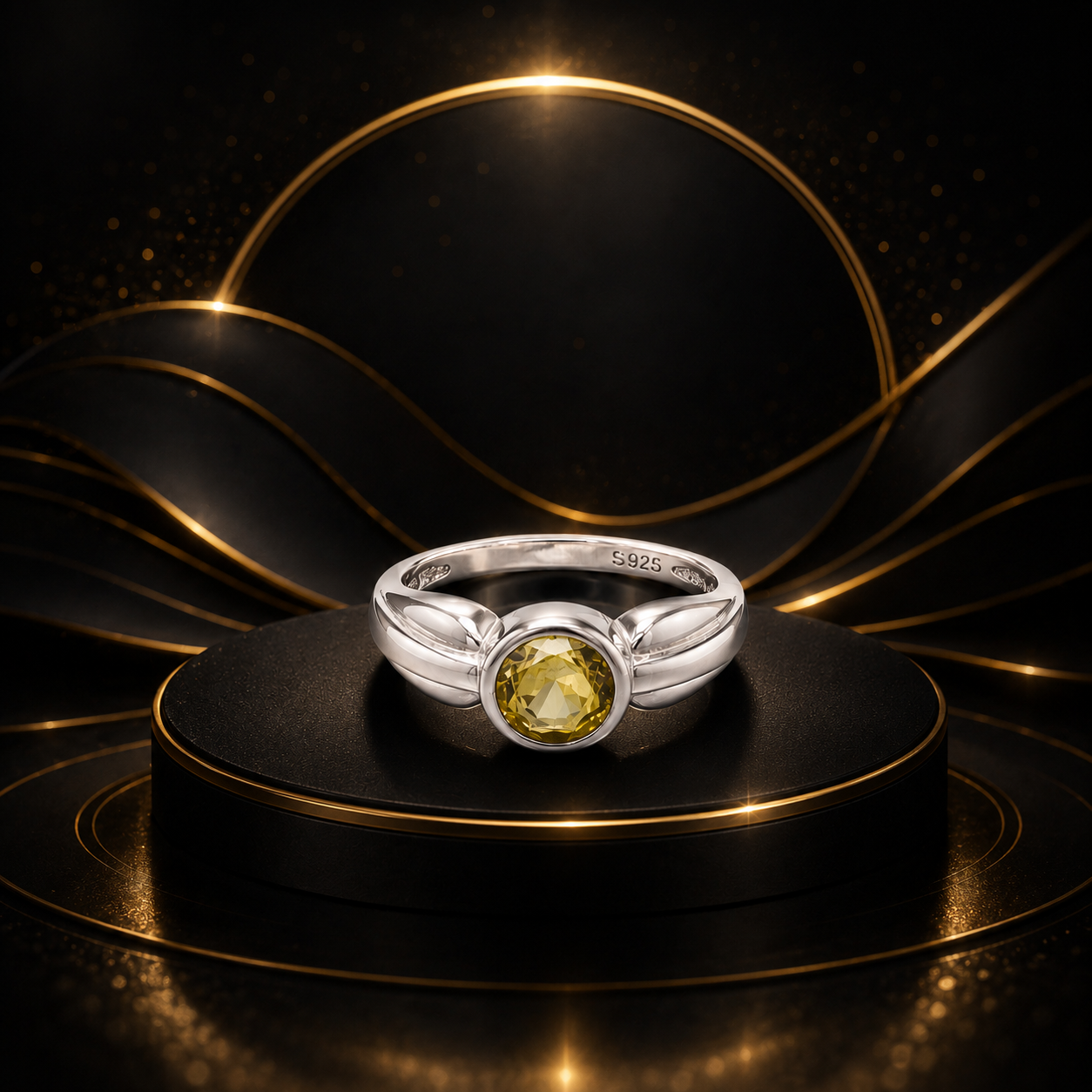 Yellow Stone Signet Ring 925 Sterling Silver