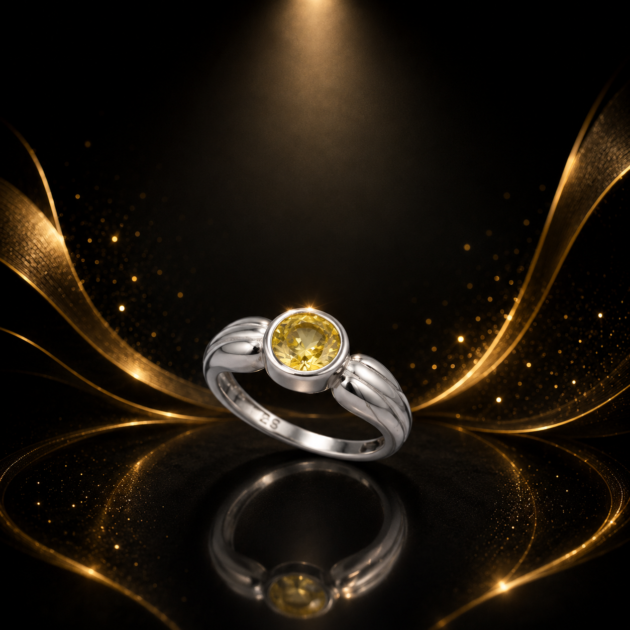 Yellow Stone Signet Ring 925 Sterling Silver - Image 3