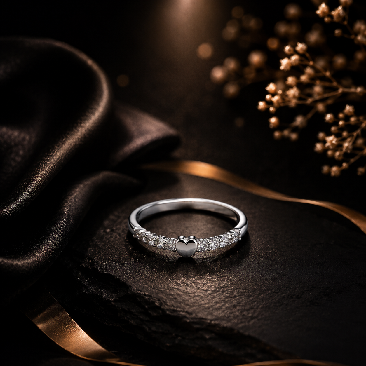 Heart CZ Band Ring 925 Sterling Silver