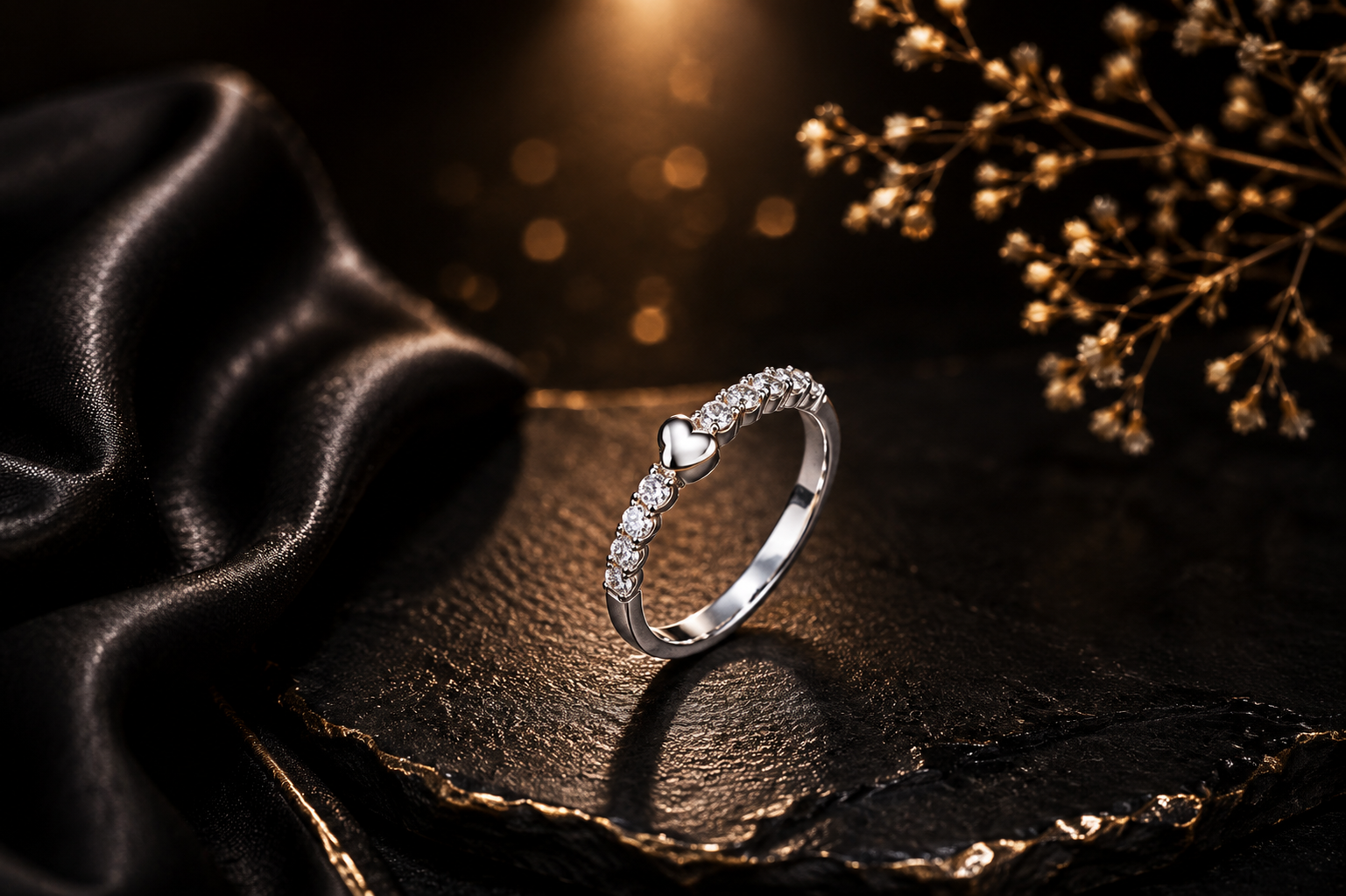 Heart CZ Band Ring 925 Sterling Silver - Image 5