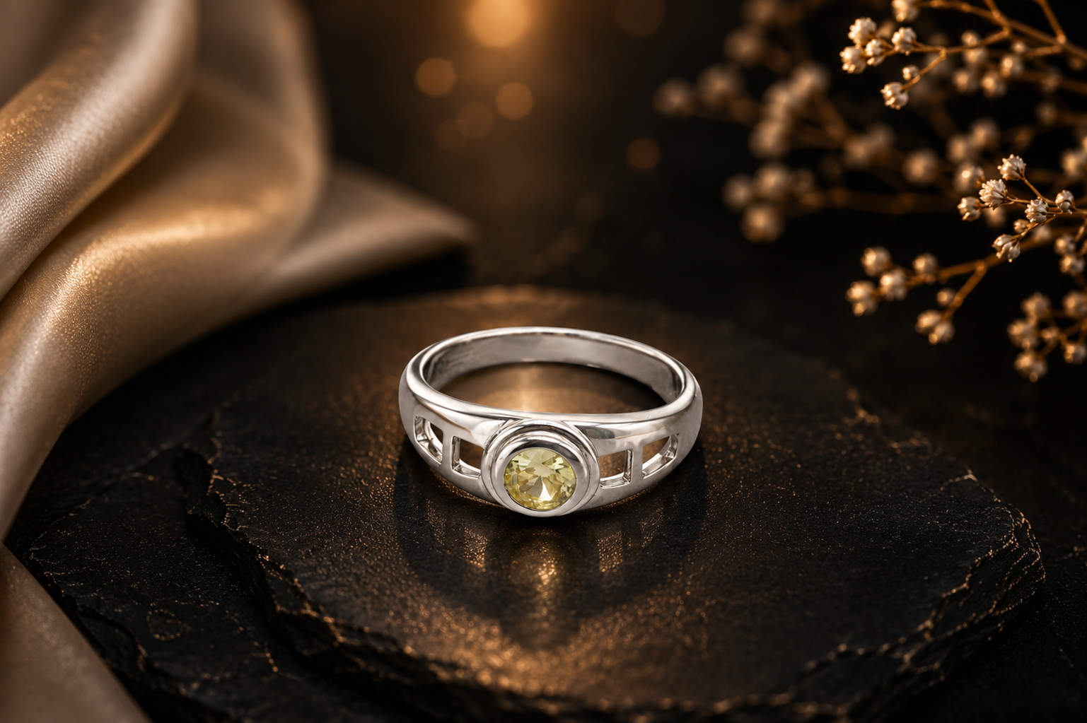Yellow Stone Silver Ring 925 Sterling Silver - Image 4