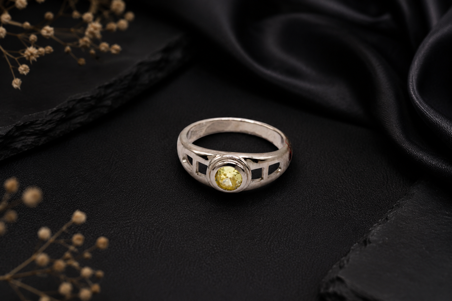 Yellow Stone Silver Ring 925 Sterling Silver - Image 3