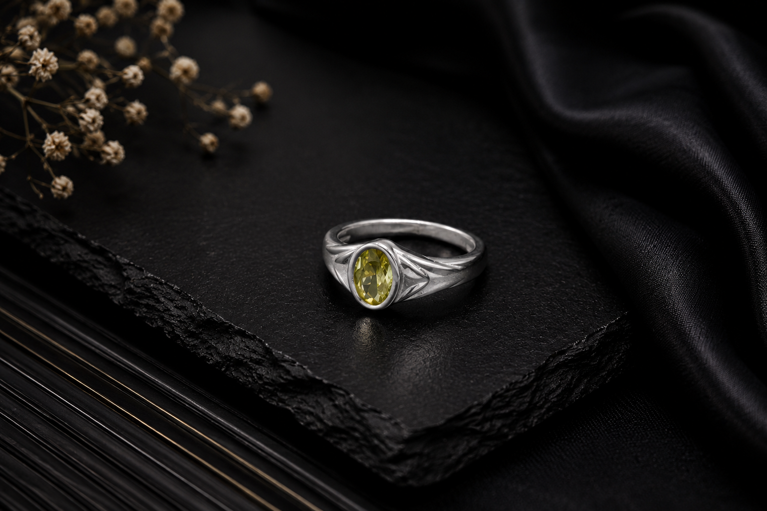 Oval Yellow Stone Ring 925 Sterling Silver - Image 6