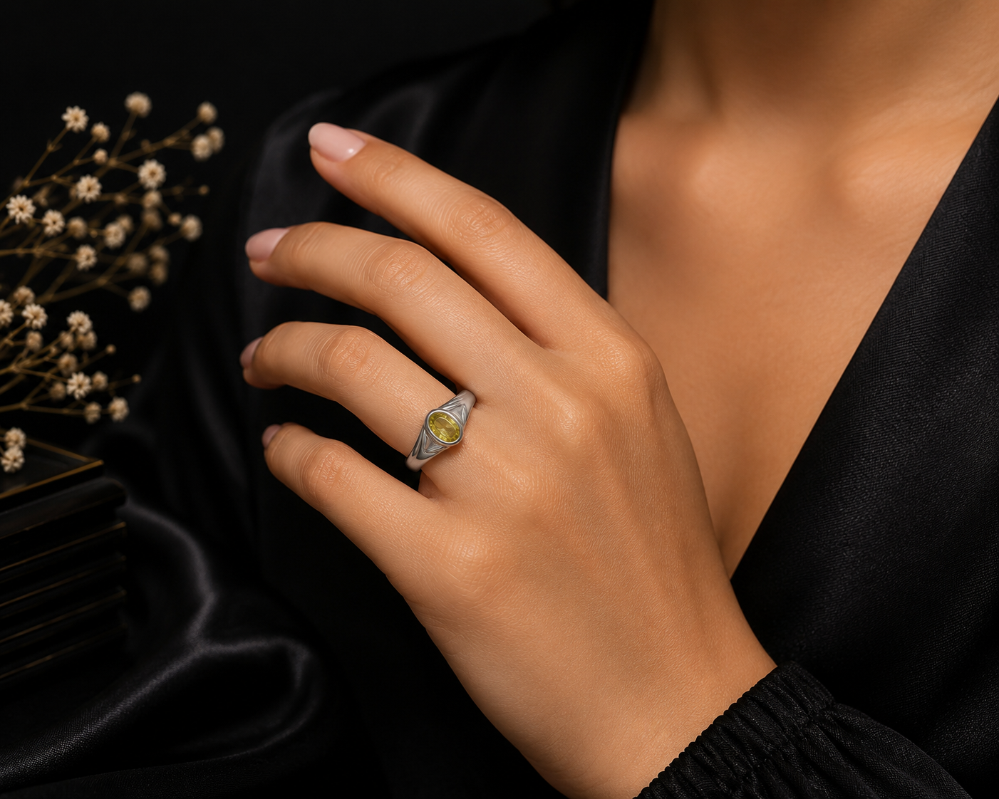 Oval Yellow Stone Ring 925 Sterling Silver - Image 2