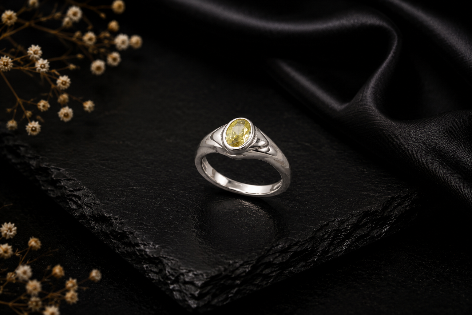 Oval Yellow Stone Ring 925 Sterling Silver - Image 5