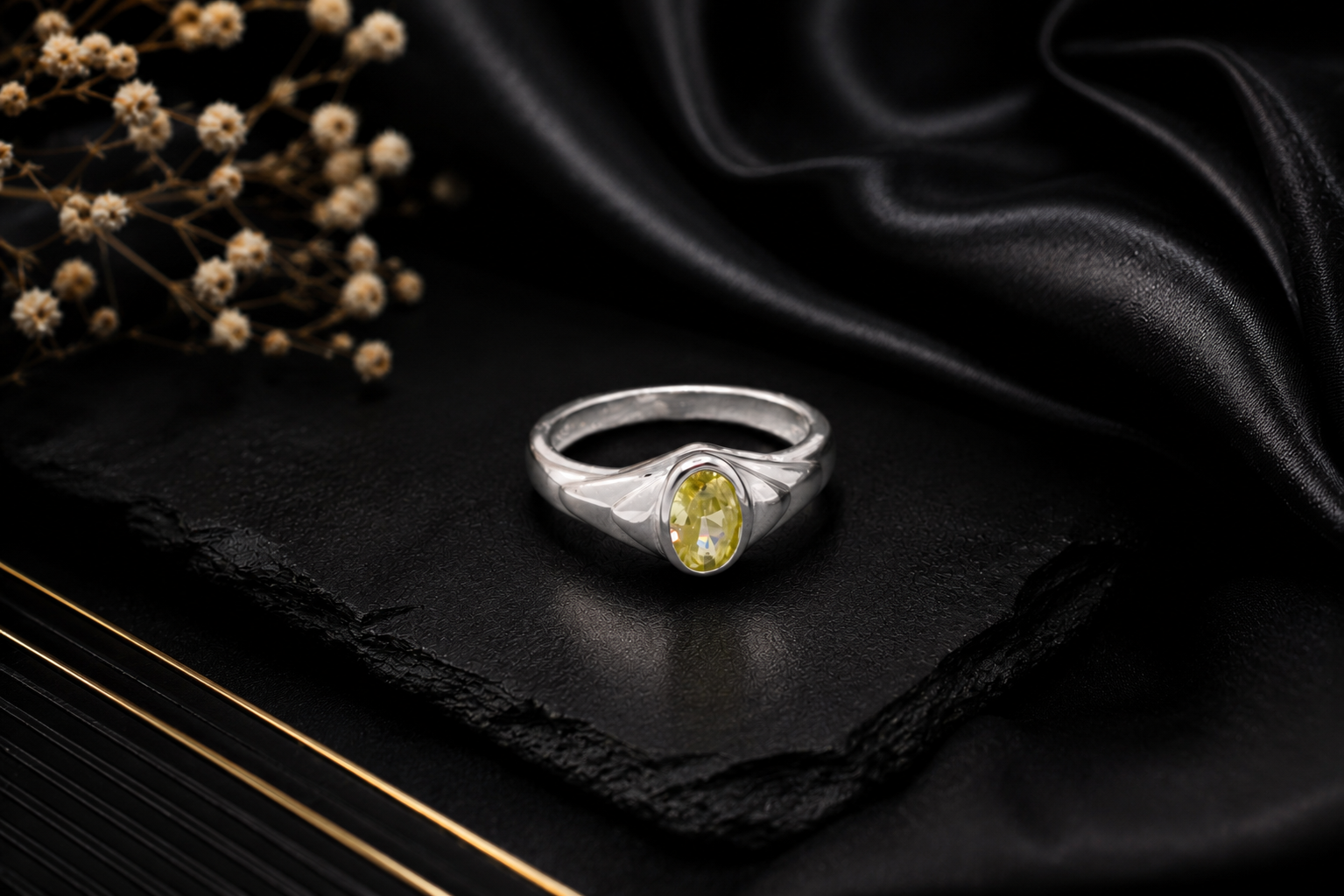 Oval Yellow Stone Ring 925 Sterling Silver - Image 4