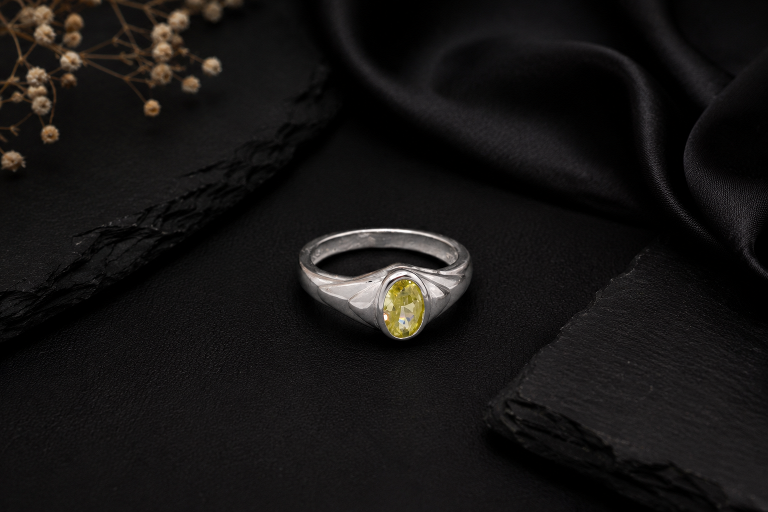 Oval Yellow Stone Ring 925 Sterling Silver - Image 3