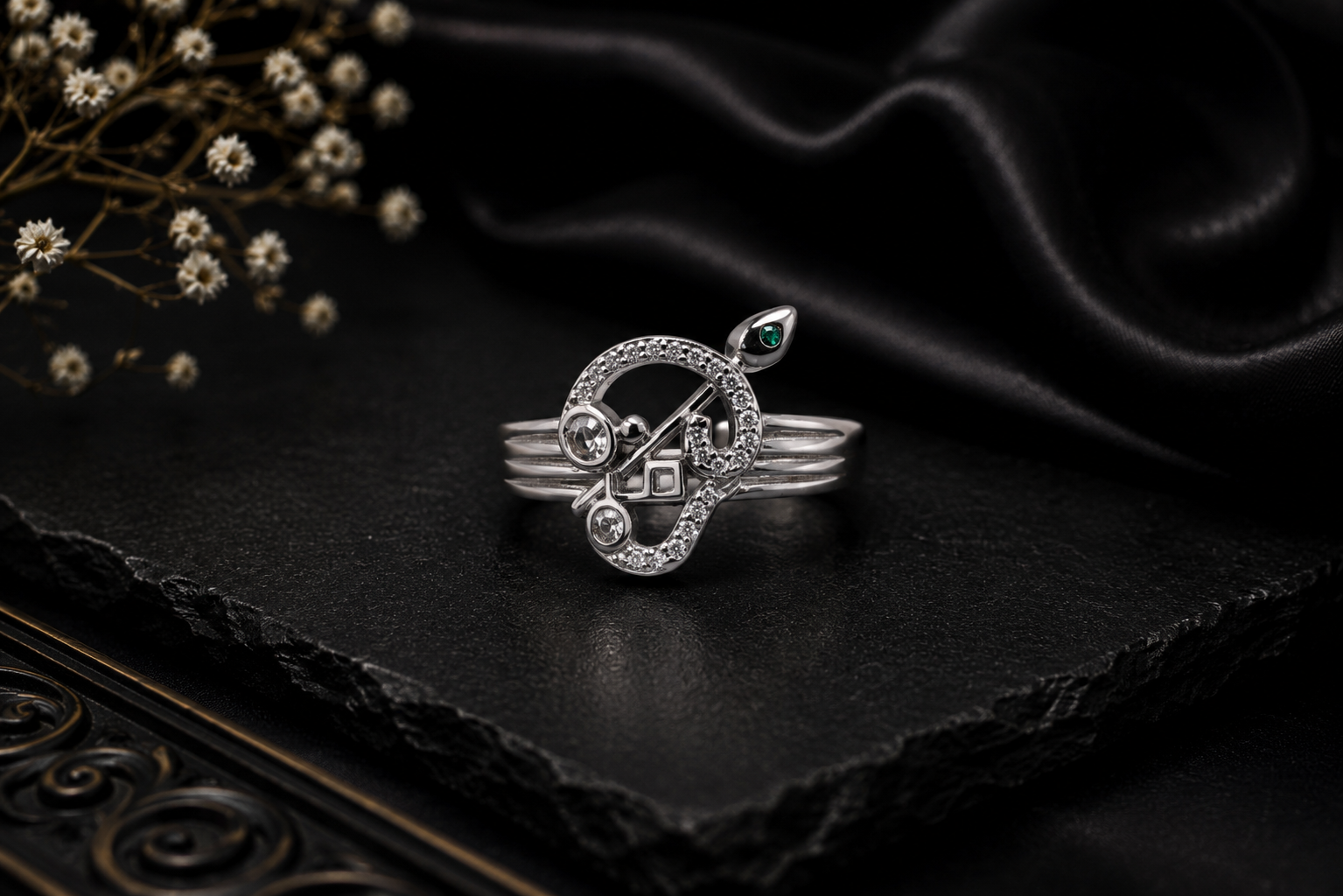 Om Vel CZ Silver Ring 925 Sterling Silver