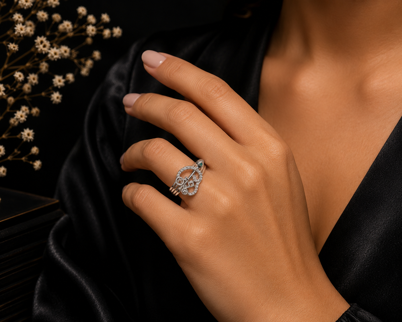 Om Vel CZ Silver Ring 925 Sterling Silver - Image 3