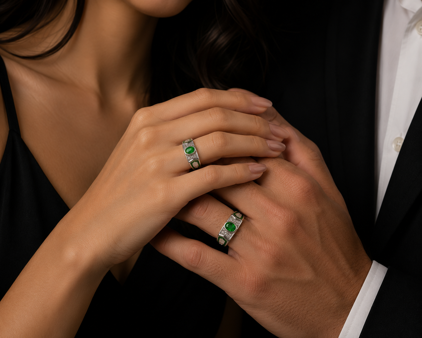 Green Stone & Cubic Zirconia Ring - Image 2