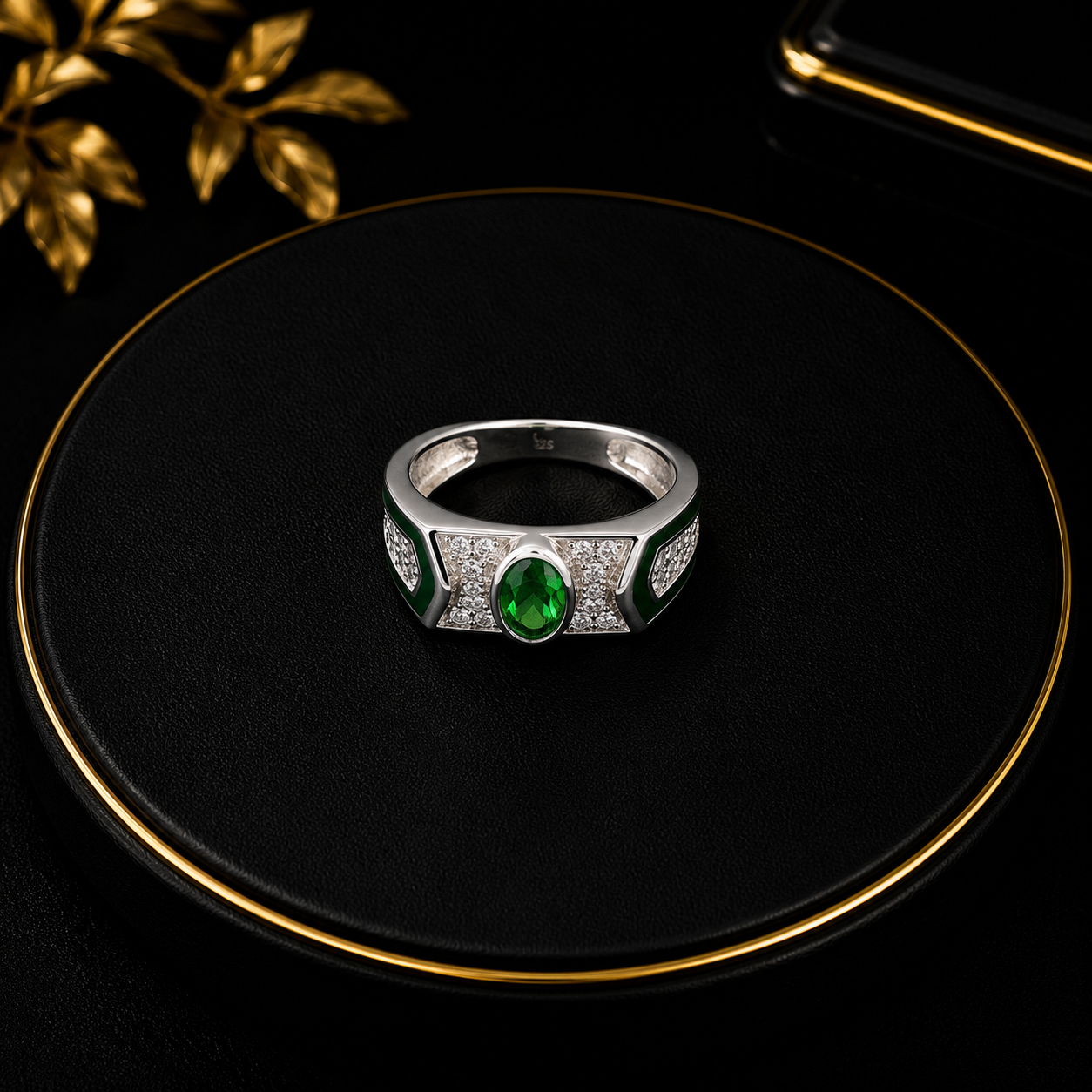 Green Stone & Cubic Zirconia Ring - Image 7