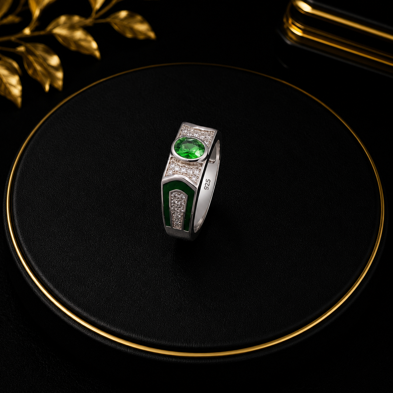 Green Stone & Cubic Zirconia Ring - Image 5