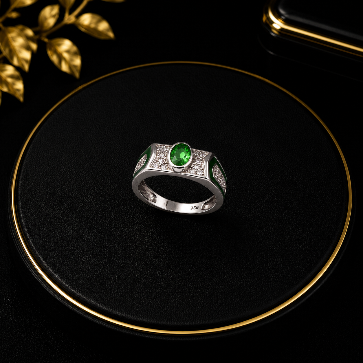 Green Stone & Cubic Zirconia Ring - Image 4