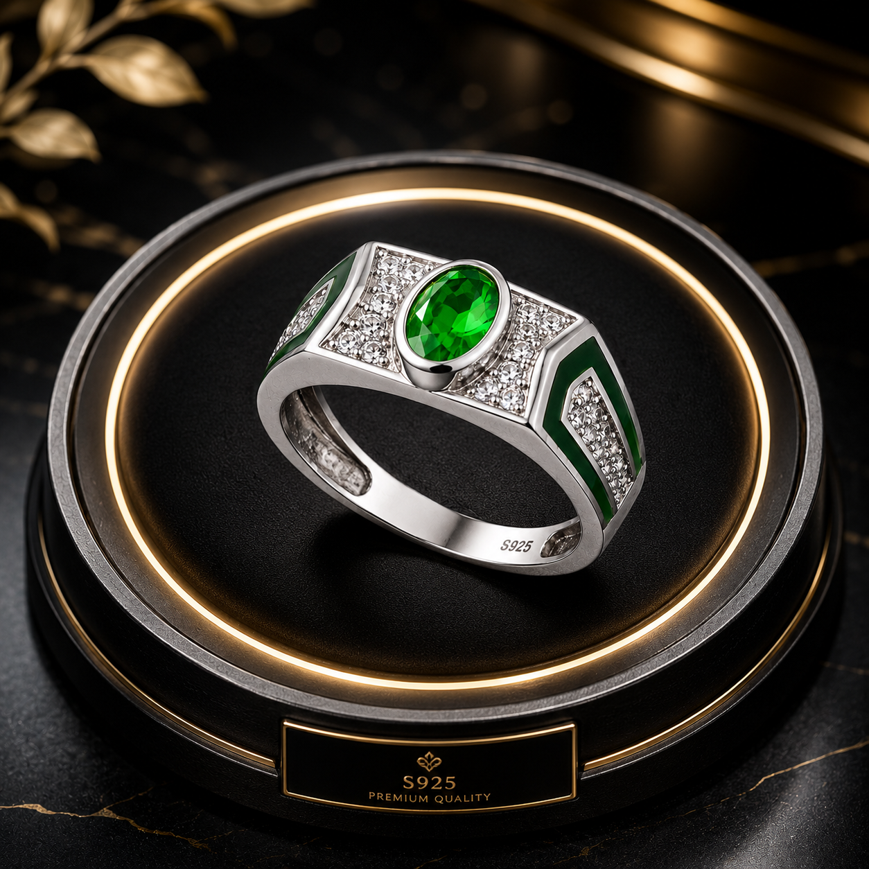 Green Stone & Cubic Zirconia Ring