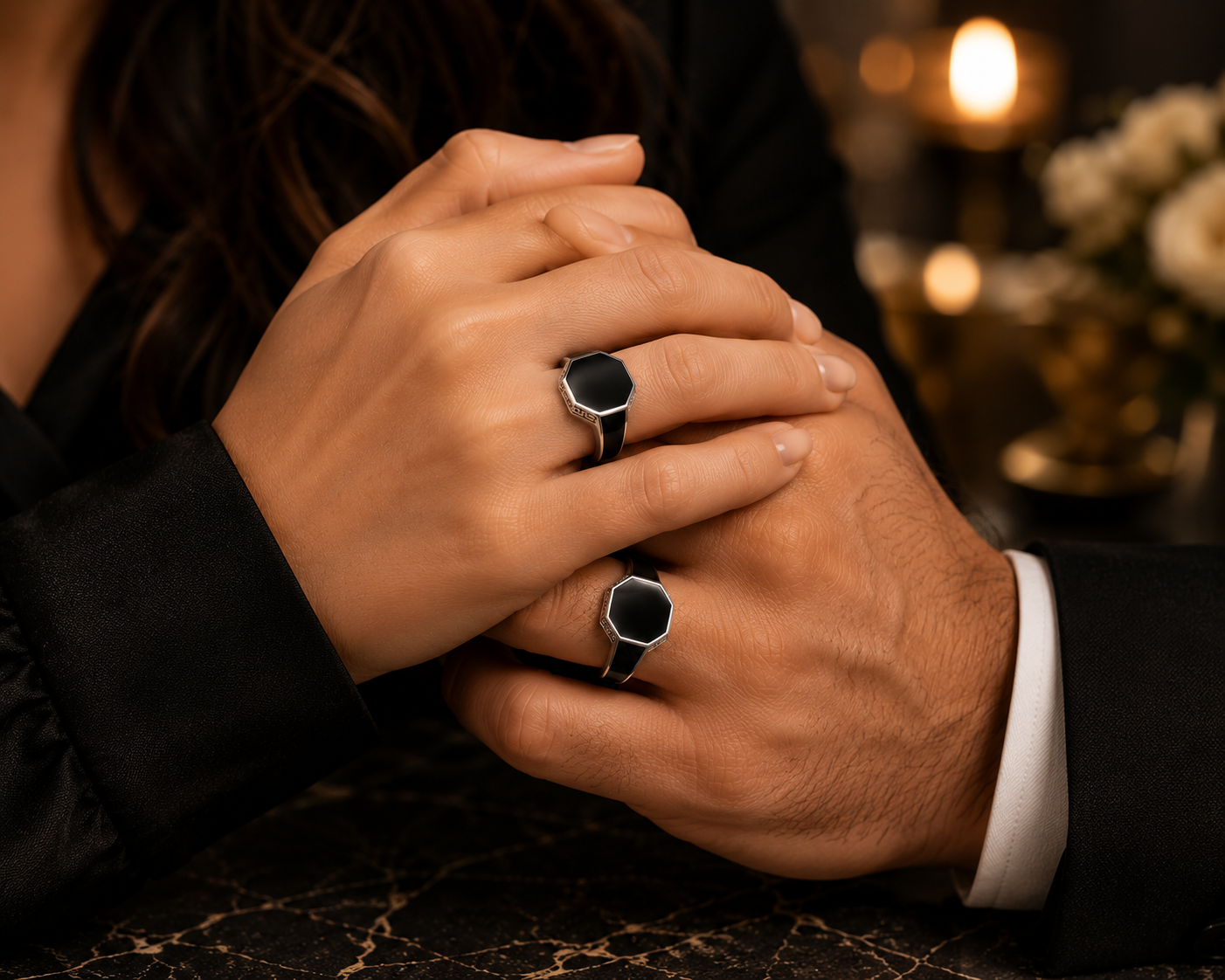 Hexagon Onyx Silver Ring – 925 Sterling Silver - Image 2